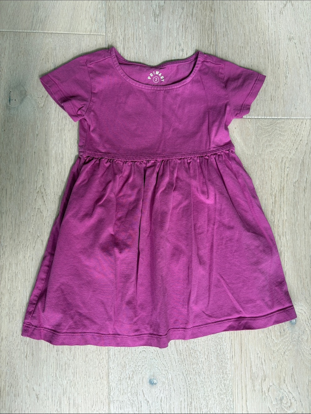 Primary Short Sleeve Gathered Skirt Dress - Magenta